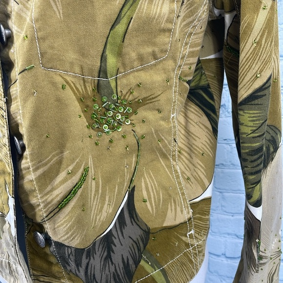 Chicos design vintage size 0 small large flowers green trucker beaded ja… - Picture 2 of 11
